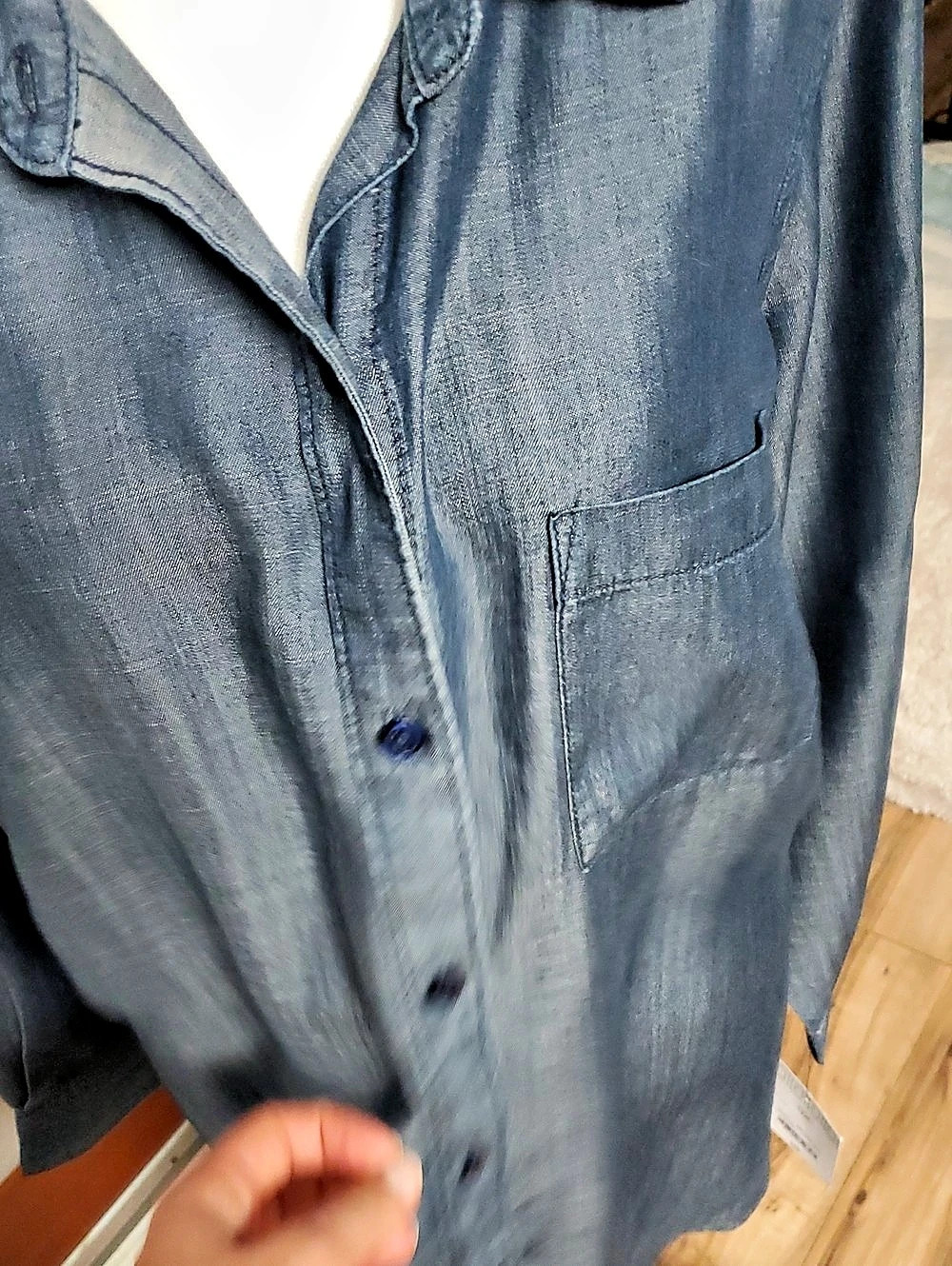 Liz Claiborne Denim Tunic Shirt Button Down Blue Size 0X NWT - Picture 11 of 12